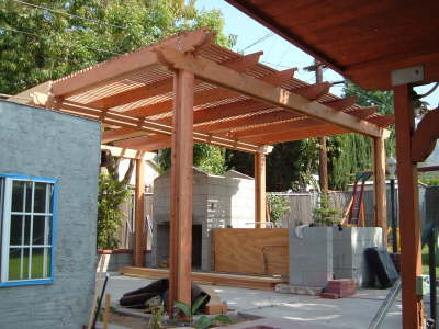 Finished redwood pergola